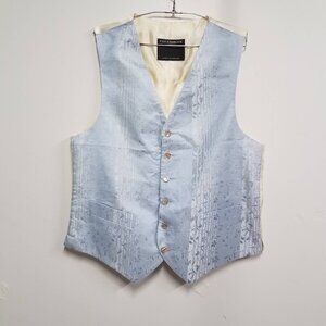 Favourbrook London Vest Waistcoat Mens 40 Single Breasted Blue Cream Floral Silk